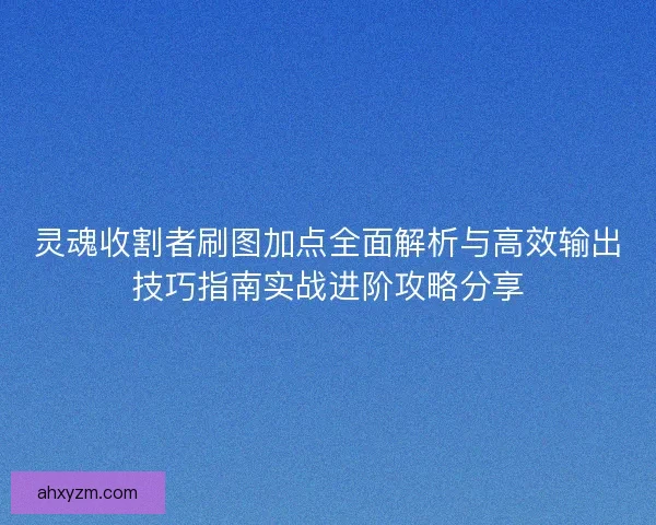 灵魂收割者刷图加点全面解析与高效输出技巧指南实战进阶攻略分享